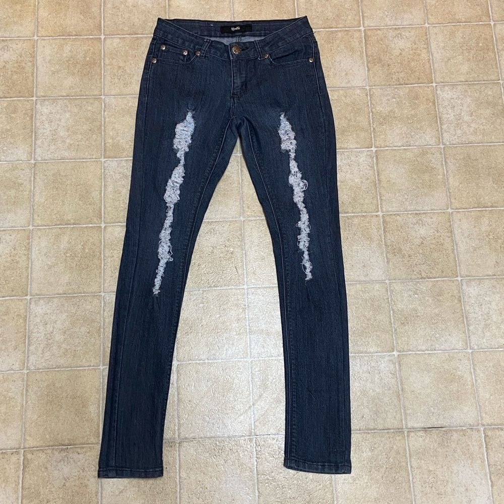 UWD Ripped Blue Skinny Stretch Jeans with Classic Indigo Wash Size 7